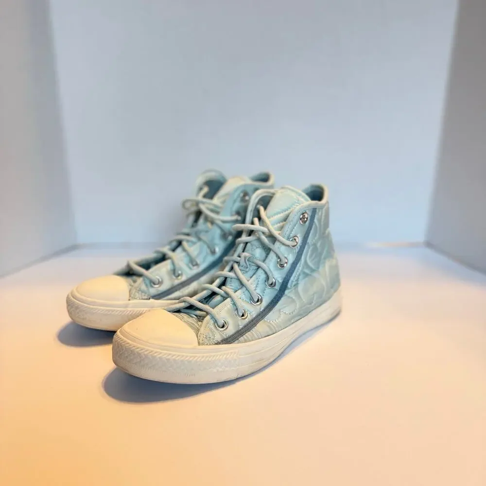 Converse Chuck Taylor High Top light Teal Blue Heart Quilted Shoes Womens 6 - Picture 8 of 9